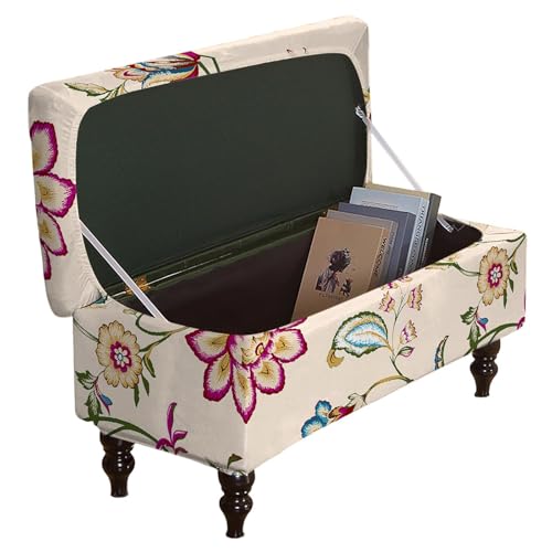 Storage Ottoman Cover Rectangle Ottoman Slipcover Fold Storage Bench Cover - Storage Bench Cover Ottoman Cover Footrest Stool Covers Footstool Protector with Elastic Bottom,Removable Washable,Small