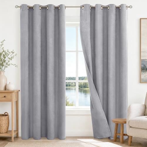 BGment Dark Grey Blackout Curtains for Bedroom 84 Inch Long - Linen Textured Thermal Insulated Light Blocking Lightweight Bronze Grommet Window Drapes for Boys Living Room, 2 Panels, 52 x 84 Inch