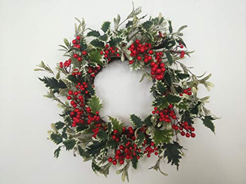 SHATCHI 55cm Natural Looking Artificial Glittered Leaves And Berries Wreath Front Door Hanging Christmas Decorations Xmas Wedding Decorative Garland