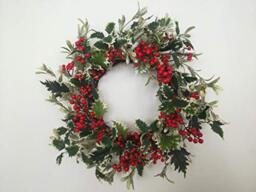 SHATCHI 55cm Natural Looking Artificial Glittered Leaves And Berries Wreath Front Door Hanging Christmas Decorations Xmas Wedding Decorative Garland