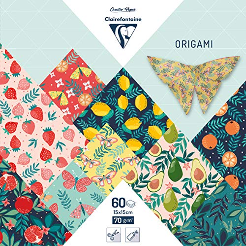 Clairefontaine 95357C 60 Sheets Origami Paper 70g/m?? Format 15x15cm 30 Ast Coloured Designs 2 per design Creative Adults Children Fruity Garden Collection