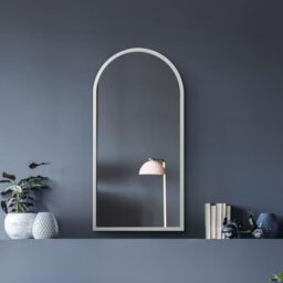 "MirrorOutlet The Arcus - White Metal Framed Modern Arched Wall Mirror 31"" X 16"" (80CM X 40CM) Gold. 2cm Wide Frame and 3cm Deep."