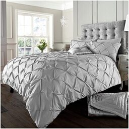 GC GAVENO CAVAILIA Pintuck Duvet Cover, Polycotton Pleated Bedding Bed Set, Silver, Single