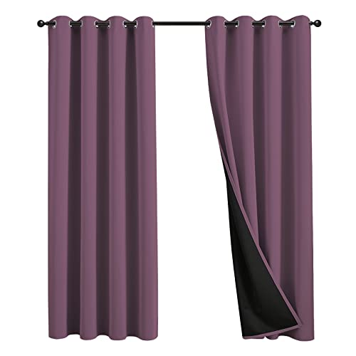 JSFLY 100% Blackout Curtains 84 inch Length for Bedroom, Thick Noise Reduction Thermal Insulated Grommet Window Drapes Room Darkening Curtains for Living Room, 2 Panels (52x84 inches,Purple)