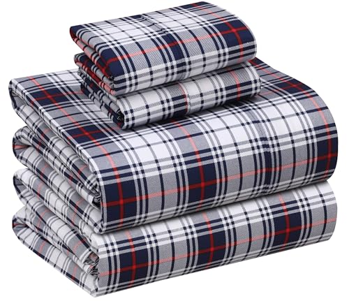 RUVANTI Full Size Sheets, 4 Pieces, 100% Cotton, Soft, Breathable Percale Weave Bedding Sheets, Depth 16 Inch Pocket, Hotel Standard, Crispy Cool Feel, Durable, Perfect Floral Sheet, Prussian