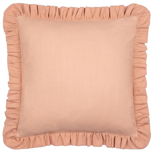 furn. Wylder Effie Feather Filled Cushion – Ruffle Edge Pastel Cotton Slub Decorative Pillow (Rose/Vintage Blush – 45x45cm)