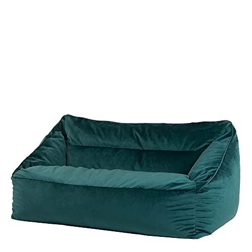 icon Cecilia Velvet Bean Bag Sofa, Teal Green, 2 Seater Boneless Sofa, Large Adult Bean Bag with Filling Included, Living Room, Living Room Furniture
