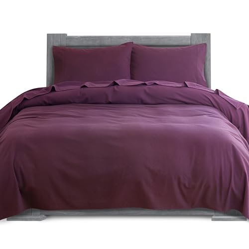 Elegant Comfort Soft 4-Piece 100% Turkish Cotton Flannel Sheet Set - Premium Quality, Deep Pocket Fitted Sheet, Ultra Soft, Cozy Warm and Anti-Pill Flannel Sheets - Full, Purple