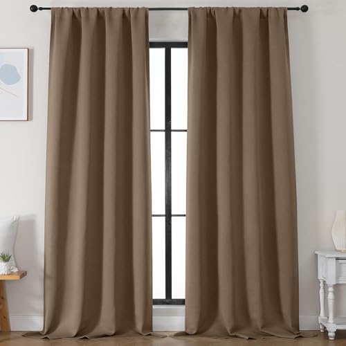 Simplebrand Brown Blackout Curtains for Bedroom 96 Inches Long 2 Panels, Solid Thermal Insulated, Energy Saving Living Room Window Treatment Curtains Blackout Drapes, W50 x L96 Inch, Brown