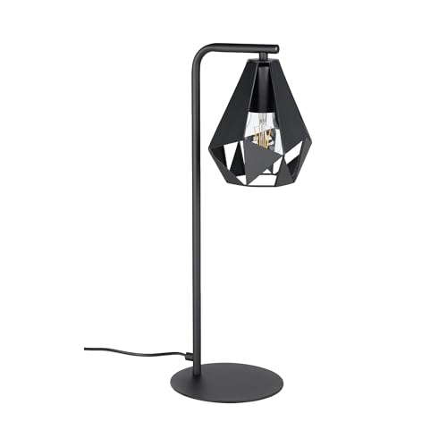 Eglo Bedside lamp Carlton 5, Vintage Table Light Fitting, Living Room and Bedroom Lighting, Black Metal, E27 Socket