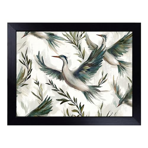 Lap Tray with Bean Bag Cushion, Heron - Handmade in the UK, Raised Wooden Edge, Padded Cushion, Heat-Resistant Wipe-Clean Surface, for Meals, Laptops and Crafts
