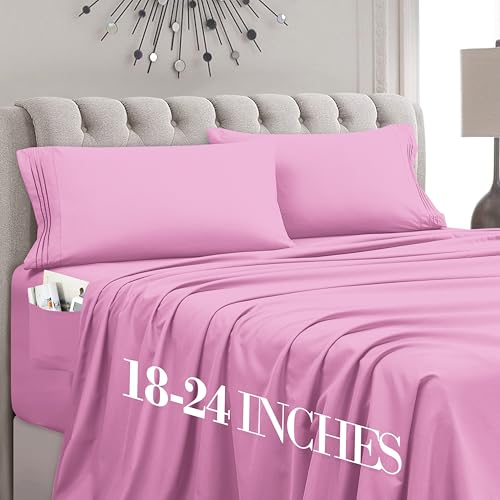 Mocassi Cal King Size 4-Piece Bed Sheet Set - 1800 Premium Hotel Quality Microfiber 18-24 Inches Extra Deep Pocket Fitted Sheet- Luxury Soft, Breathable, Wrinkle, and Fade Resistant, Light Pink