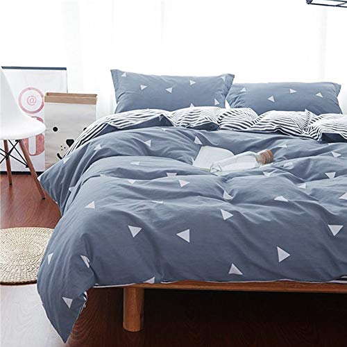 Uozzi Bedding 3 Piece Blue Gray Duvet Cover Set Queen (1 90x90 Duvet Cover + 2 Pillow Shams) with White Triangles, 800 TC with Zipper Closure, 4 Corner Ties Modern All Season Design for Winter