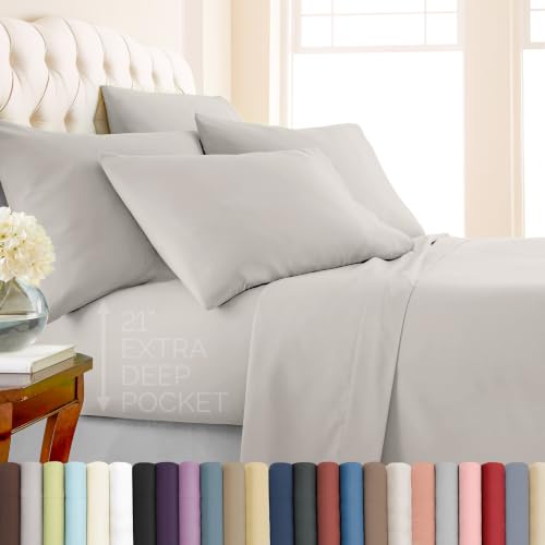 Southshore Fine Living, Inc. 21-Inch Cooling Deep Pocket Sheets King, 6-Piece Pet Hair Resistant Microfiber Sheet Set, Flat Oversized King Sheets, Light Grey Pillow Cases, Light Grey Sheet Set
