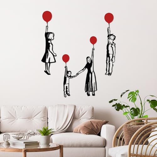 Stylish Decorative Metal Wall Accessory Set (4 Pieces) - 100% Metal, 1.5 mm Thick - Black & Red - Perfect for Modern Home Decor & Art Display