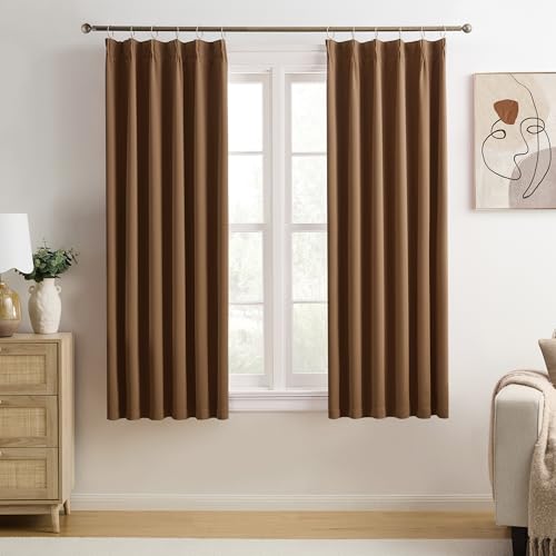 Cappuccino Brown Curtains 40x45 Inches Long 2 Panels Set, Pinch Pleated Thermal Insulated Blackout Room Darkening Curtain for Living Room,Window Draperies with Hooks