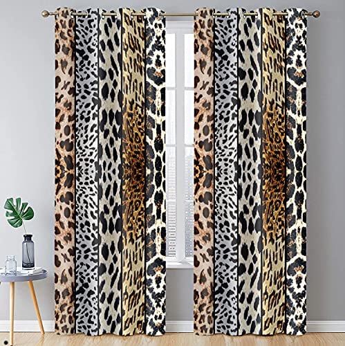 Wild Animal Print Curtains, Leopard Boa Curtains, 52x84inches, 2 Panels - 84inches Long Curtains, Fashion Blackout Drapes, Polyester, Darkening Thermal Insulated with Grommets, Living Room, Bedroom