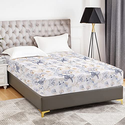 YIYEA Floral Fitted Sheet Only, Premium Double Brushed Microfiber Deep Pocket Fitted Sheet Full Size, Ultra Soft Fitted Bottom Sheet, Shrinkage, Fade Resistant, Full