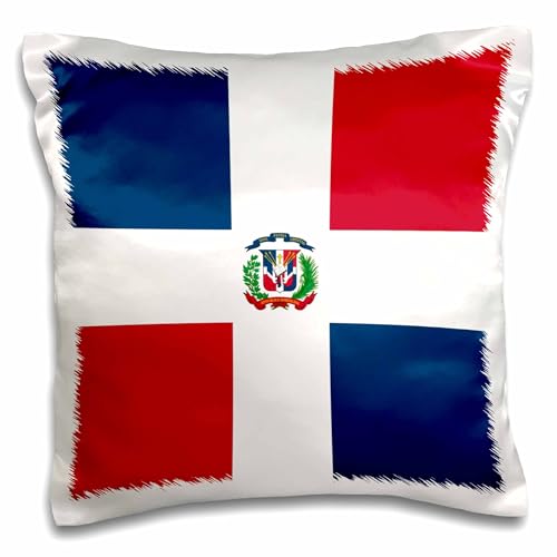 "3dRose ""Flag of the Dominican Republic - Navy Blue and Red Squares with White Cross - Coat of Arms Shield"" Pillow Case, Multi-Colour, 16 x 16-Inch"