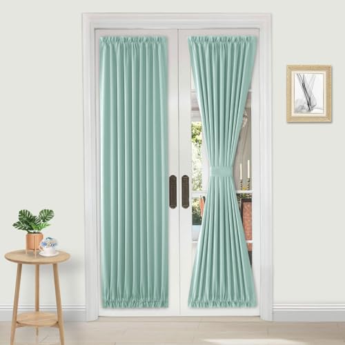 DWCN French Door Curtains ??? Rod Pocket Thermal Curtain for Window/Patio Doors/Doorways/Classroom/Kitchen for Privacy, 36W by 72L Inches, 1 Panel with Tieback, Mint Green