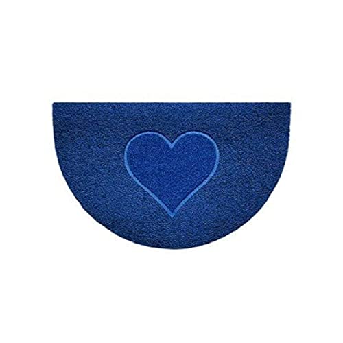 Nicoman Embossed Halfmoon Half Circle Door Mat Dirt-Trapper Jet-Washable Doormat 70x44cm (Blue, HEART Shape) - Use Indoor or Sheltered Outdoor