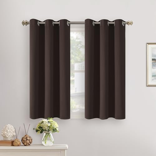 YoungsTex Brown Blackout Curtains 40 Inch Length for Kitchen Window - Small Thermal Insulated with Grommet Room Darkening Drapes Privacy for Bedroom Bathroom Cafe, 2 Panels, 34 x 40 Inch