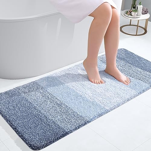 OLANLY Bathroom Rug Mat 47x20, Extra Soft and Absorbent Microfiber Bath Rugs, Non-Slip Plush Shaggy Bath Carpet Runner, Machine Wash Dry, Bath Mats for Bathroom Floor, Tub and Shower, Blue
