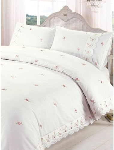 Rapport Home Sophie Floral Ruffled King Duvet Cover Set - white Polycotton Bedding with 2 Pillowcases, Machine Washable