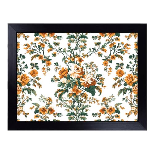 Lap Tray with Bean Bag Cushion, Victorian Pattern Floral - Handmade in the UK, Raised Wooden Edge, Padded Cushion, Heat-Resistant Wipe-Clean Surface, for Meals, Laptops and Crafts