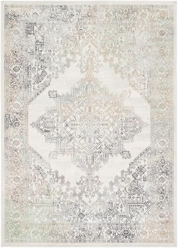 Livabliss Ceren Roma Vintage Carpet 160x215 cm – Scandi Neutral Traditional Boho Pattern for Living Room & Bedroom, Easy Care Pile, Cream, Grey, Green & Brown
