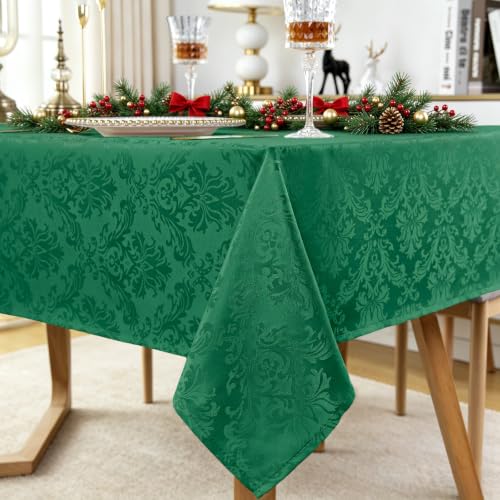 SASTYBALE Rectangle Jacquard Tablecloth, Damask Table Cloth SpillProof Wrinkle Resistant Tablecloths, Soft Polyester Oblong Table Cover for Kitchen, Dinner, Parties (Dark Green, 60X120)