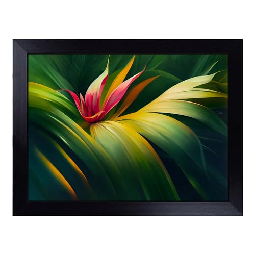 Lap Tray with Bean Bag Cushion, Unreal Tropical Flowers - Handmade in the UK, Raised Wooden Edge, Padded Cushion, Heat-Resistant Wipe-Clean Surface, for Meals, Laptops and Crafts