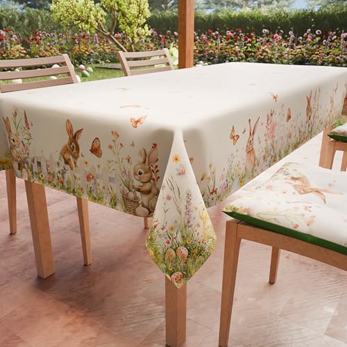 PETTI Artigiani Italiani - Easter Tablecloth Stain Resistant Square 140x140 cm 4 Seats, Microfibre Kitchen Table Cover, Garden Design Easter Garden, 100% Made in Italy
