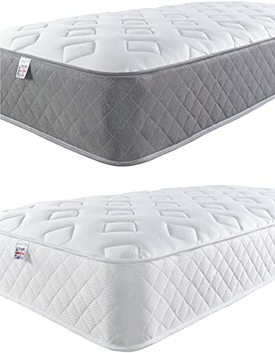 Aspire Beds 3 Comfort Layers Aspire-Cool Touch Diamond Memory Foam & Bonnell Sprung Hybrid Mattress, Grey Hessian Border, 5ft King Size (5ft x 6ft6)