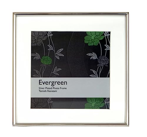Inov8 Framing Tarnish Resistant Silver Plated Picture Frame - Square Thin Edge Design 10x10 Inch(25x25cm) Frame with Removable Mount for 8x8 Inch(20x20cm) Photo