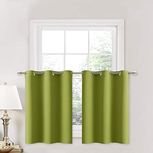 NICETOWN Fresh Green Window Valance Curtains - Home Decor Easy Care Home Decor Tier Curtains with Grommet-Top for Bedroom, Living Room (42W by 24L 1.2 inches Header, 2 Panels)