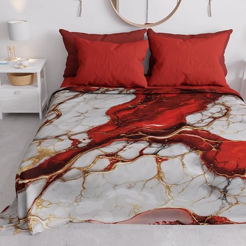 PETTI Artigiani Italiani - Spring-Summer Double Bedspread Light Blanket Double Bed Sheet Red Marble 100% Made in Italy