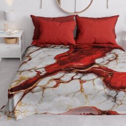 PETTI Artigiani Italiani - Spring-Summer Double Bedspread Light Blanket Double Bed Sheet Red Marble 100% Made in Italy