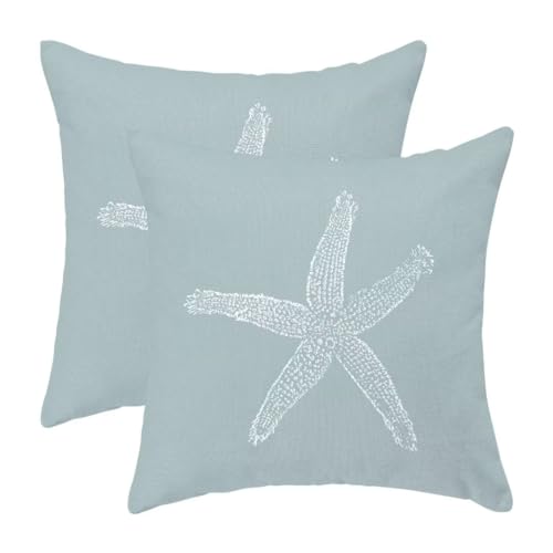 AEIOAE Seafoam Blue Starfish Pillow Cover Pillow Covers 22 X 22 Inch Set of 2, Coastal Throw Pillow Covers Beach Pillowcase Linen Coastal Decor for Indoor Outdoor Home Sofa Bedroom Living Room