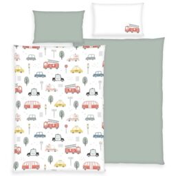 Herding Children's Reversible Bed Linen Vehicles Flannel Grey/Colourful Size 1x 100 x 135 cm + 1x 40 x 60 cm