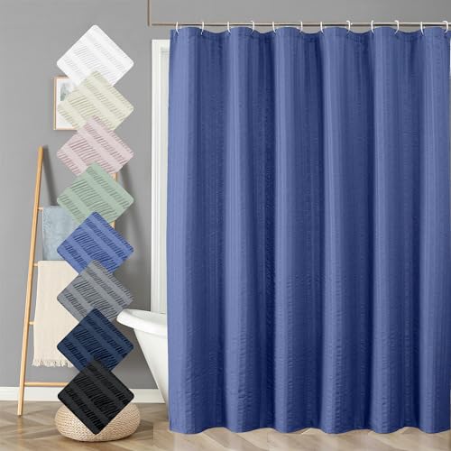 Aiyufeng Royal Blue Long Fabric Shower Curtain 72x78 inches Long, Hotel Quality, Washable, Water Repellent, Soft Blue Spa Bathroom Curtains with 12 Button Holes, 72x78 in