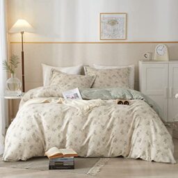 VM VOUGEMARKET Garden Flower Duvet Cover Set Queen Cotton Aesthetic Bedding Set Reversible Duvet Cover with 2 Pillow Shams,Blooming Comforter Cover for Girls