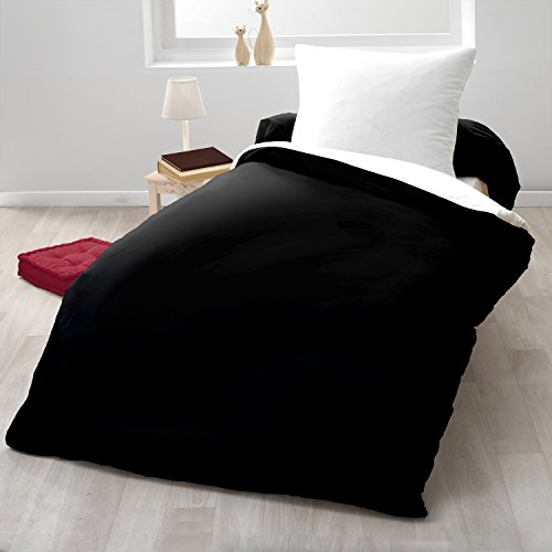 Home Passion 60024 Linen Duvet Cover 135 x 200 cm 57 Yarns Cotton Black/White Pack of 2