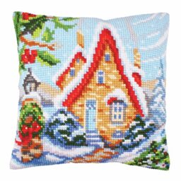 Collection D'Art 5244 Fairy House Cross Stitch Cushion, Cotton, Multi-Colour, 40 x 40 cm