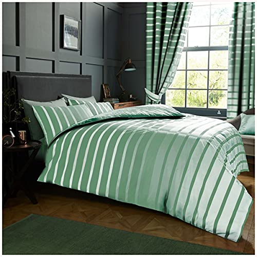 GAVENO CAVAILIA Premium Oscar Stripe Duvet Cover, Easy Care Soft & Cosy Reversible Printed Lined Quilt Set Bedding, Polycotton, Duck Egg, Double 567462