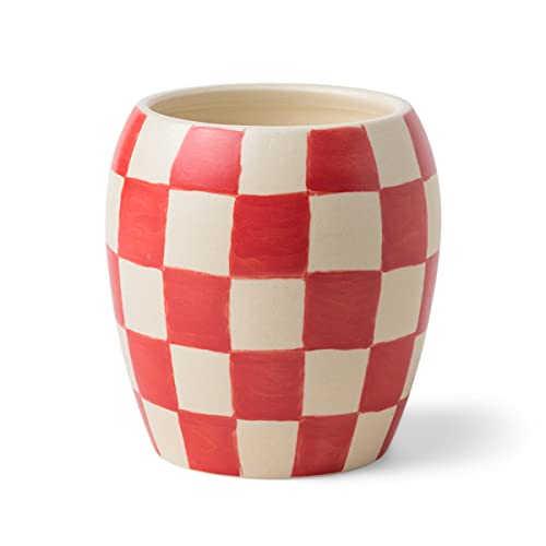 Paddywax Scented Candles Checkmate Artisan Candle in Reusable Checkerboard Patterned Porcelain Vessel, 311g, Rose + Santal