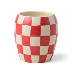 Paddywax Scented Candles Checkmate Artisan Candle in Reusable Checkerboard Patterned Porcelain Vessel, 311g, Rose + Santal