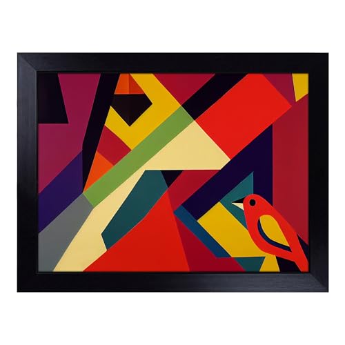 Lap Tray with Bean Bag Cushion, Elegant Abstract Bird - Handmade in the UK, Raised Wooden Edge, Padded Cushion, Heat-Resistant Wipe-Clean Surface, for Meals, Laptops and Crafts