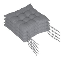 Relaxdays chair cushions, set of 4, 40x40 cm, quilted with ties, indoor & outdoor, polyester, grey