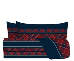 zer0bed, Tartan Double Bed Sheet Set, Double Bed Set, Made in Italy, 100% Cotton, Teal Burgundy, Top Sheet, Fitted Sheet, Pair of Pillowcases